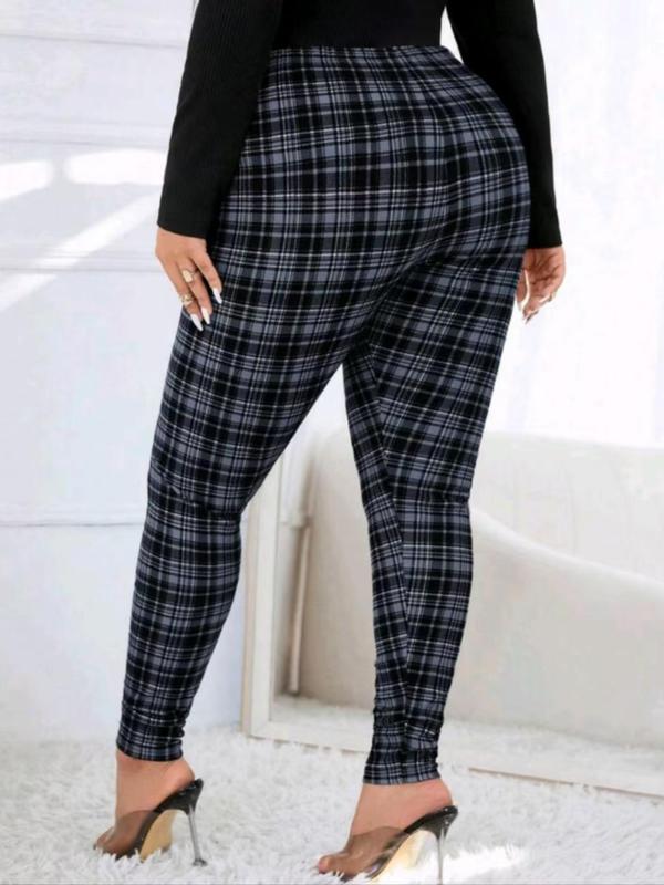  Plaid Print High Waist Leggings, Casual Comfy Skinny Pants for Women, Women's Bottoms for Fall & Winter