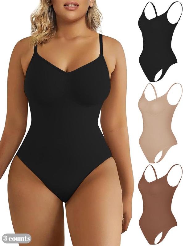 Women's Solid Adjustable Strap Shapewear Bodysuit, Tummy Control Seamless Shaper, Women's Shapewear for Daily Wear