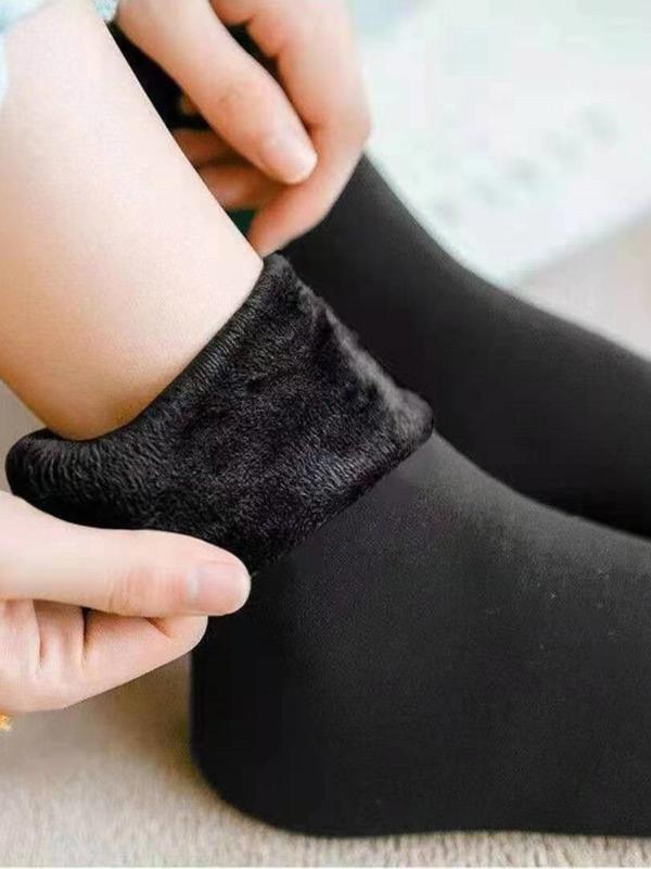 Women's 1 Pair Plain Teddy Lined Crew Socks, Comfort Cozy Casual Soft Comfortable Mid-calf Socks For Fall & Winter, Women's Socks & Hosiery, Cold Weather Gear