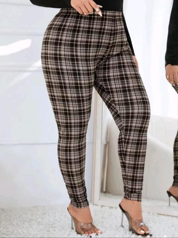  Plaid Print High Waist Leggings, Casual Comfy Skinny Pants for Women, Women's Bottoms for Fall & Winter