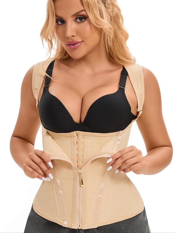 Women's Solid Zip Up Waist Trainer, Hook Eye Design Breathable Comfortable Waist Cincher, Tummy Control Shapewear Cincher for Women for Fall, Waist Trainer Shaper, Fall Aesthetic Wear Matt Waist Trainers Sexy