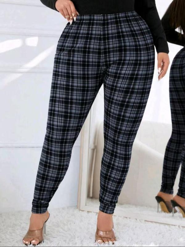  Plaid Print High Waist Leggings, Casual Comfy Skinny Pants for Women, Women's Bottoms for Fall & Winter