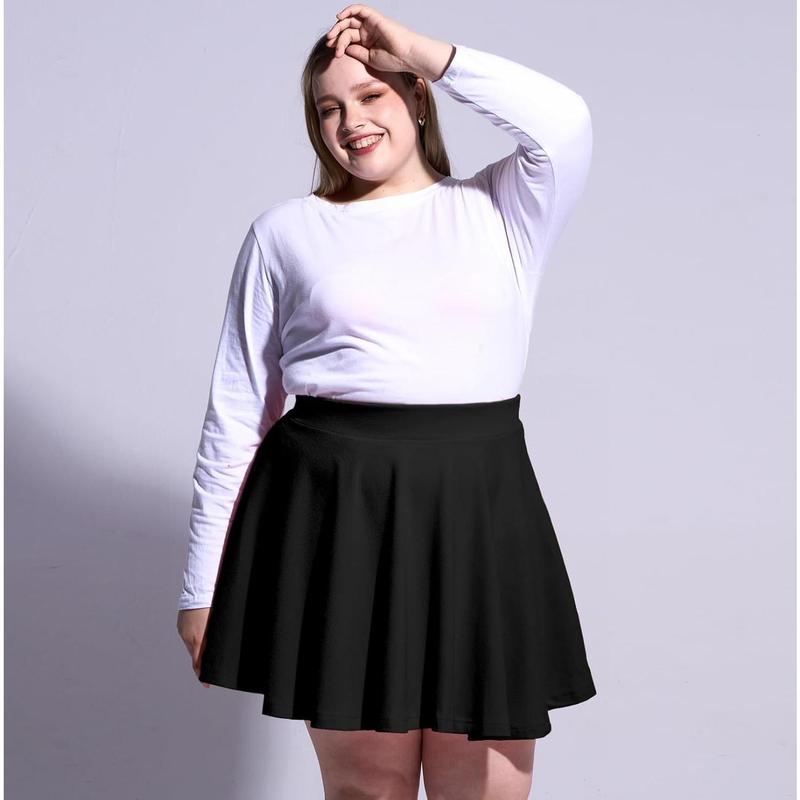 Women's plus size mini skater skirt-basic versatile high waisted flared casual stretchy skirts