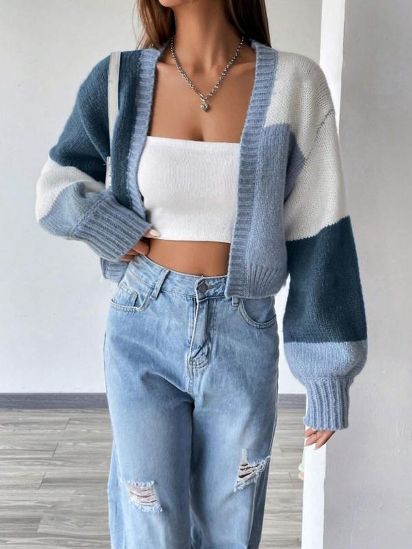 Women's Patchwork Drop Shoulder Cardigan, Casual Long Sleeve Open Front Knitwear for Fall & Winter,  Cardigan for Women, Fashion Women's Knit Clothing for Daily Wear