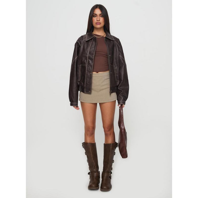 Jaxton Faux Leather Jacket Brown