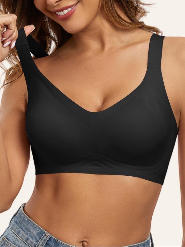 Women's Solid Wireless Bra, Adjustable Strap Seamless Bra, Soft Comfortable Breathable Lingerie for Daily Wear