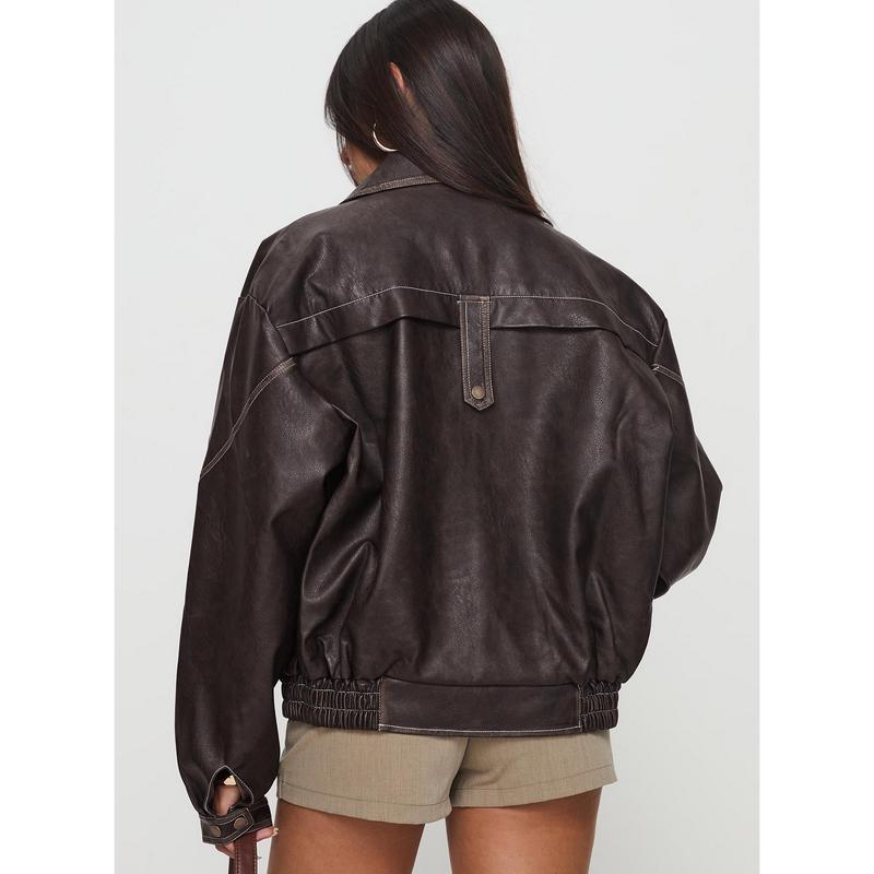 Jaxton Faux Leather Jacket Brown