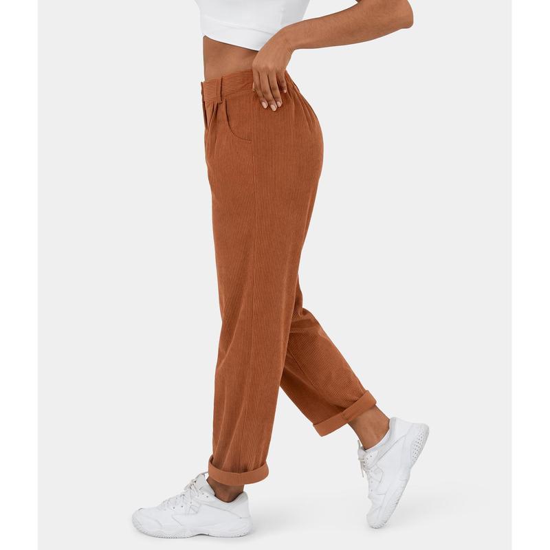 Halara Mid Rise Button Zipper Side Pocket Corduroy Casual Pants