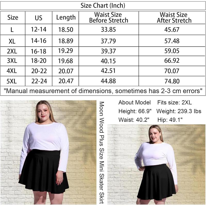 Women's plus size mini skater skirt-basic versatile high waisted flared casual stretchy skirts