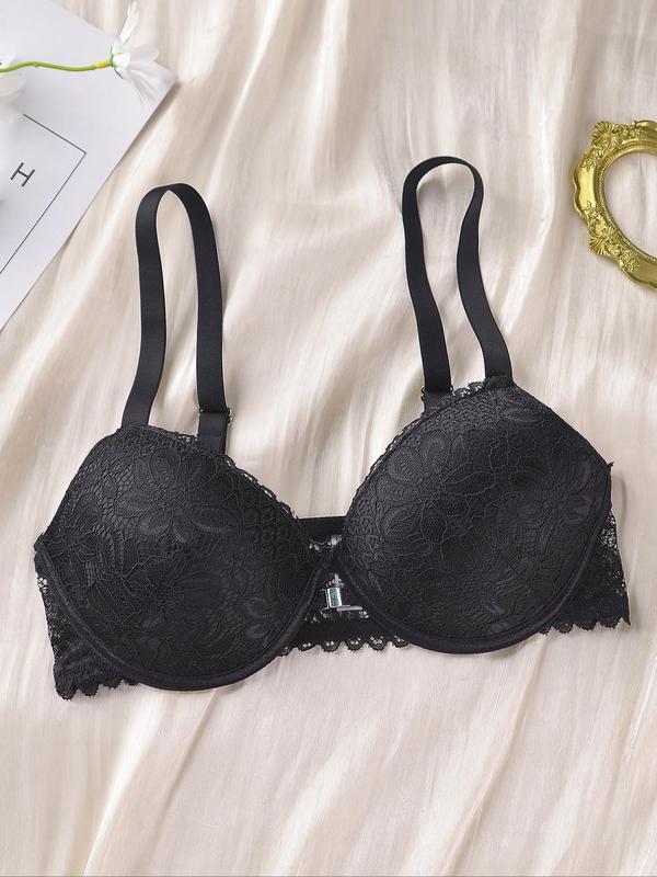 Women's Plain Floral Lace Buckle Front Backless Bra, Casual Comfortable Breathable Adjustable Strap Bra, Lingerie for All Seasons