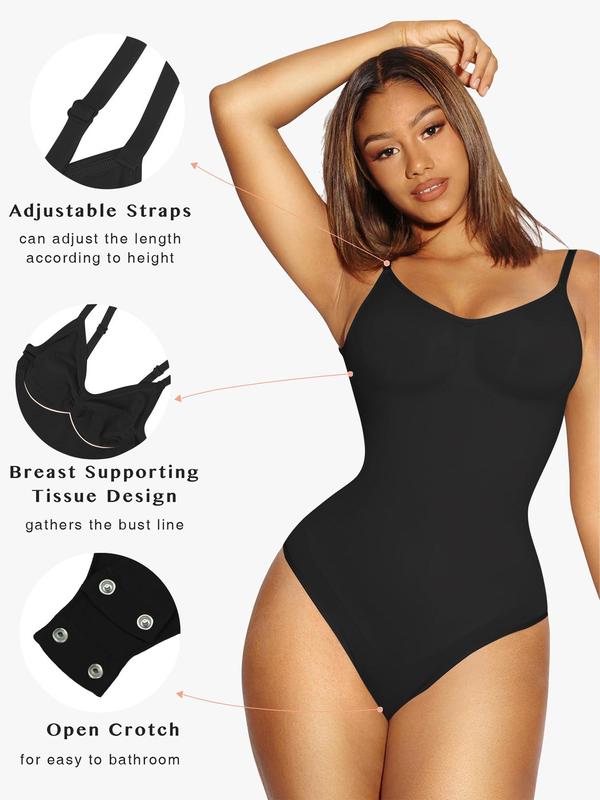 Women's Solid Adjustable Strap Shapewear Bodysuit, Tummy Control Seamless Shaper, Women's Shapewear for Daily Wear