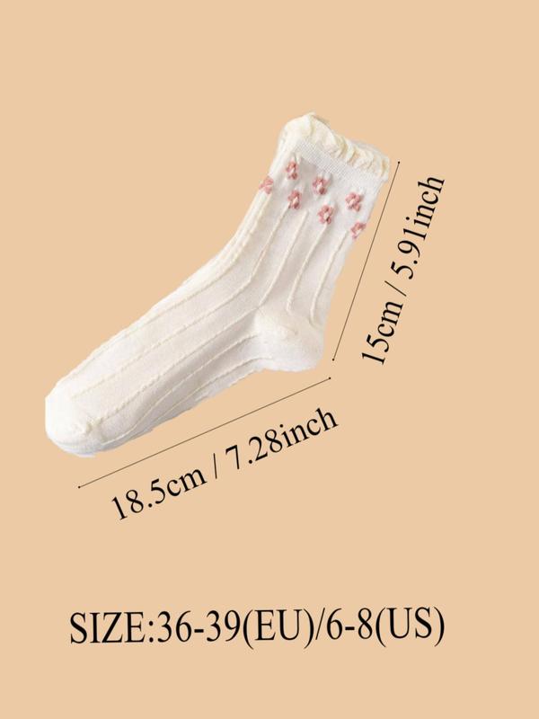 Women's 7 Pairs Bow & Floral Print Jacquard Frill Trim Crew Socks, Lady Casual Cute Soft Comfy Breathable Socks, Comfort Women Socks for All Seasons Daily Wear, Womenswear