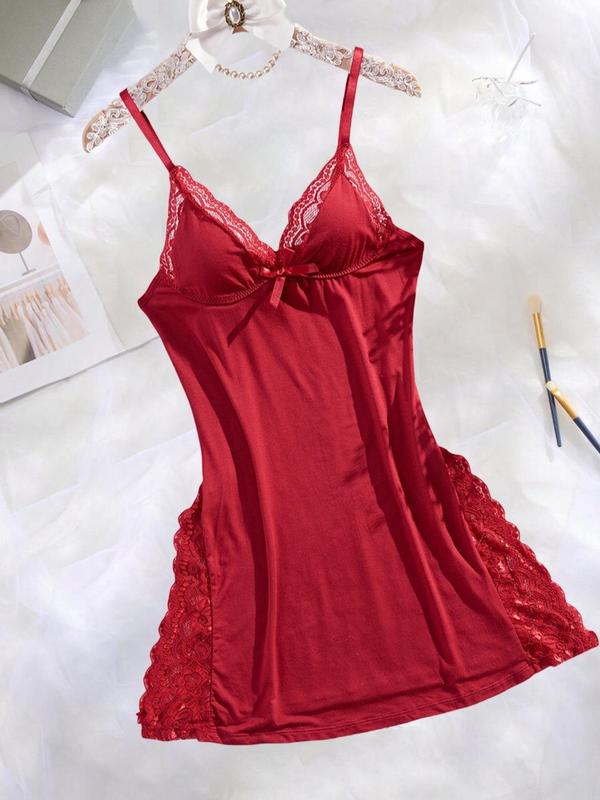 [Plus Size] Contrast Lace Split Thigh Cami Nightdress, Casual Soft Comfortable Spaghetti Strap Nightgown for Women, Women's Sleepwear for All Seasons, Night Gown for Women 2000s Wear Womenswear Loungewear Homewear Basic Minimalist Sleeveless