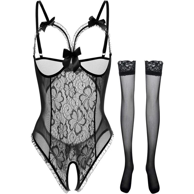 Lingerie for Women Sexy Teddy One-Piece Lace Babydoll Bodysuit Nightie Plus Size