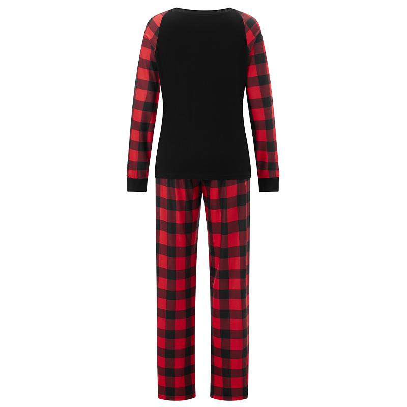 Matching Christmas Pajamas For Family Letter Santa Hat Print Long Sleeve Tops and Plaid Pants Sleepwear