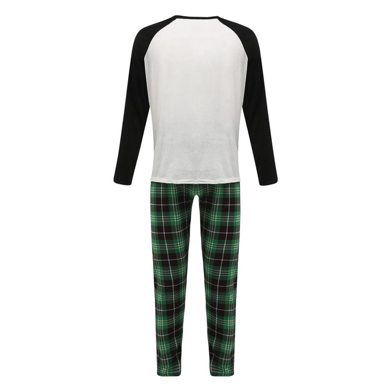 Christmas Pajamas For Family, Long Sleeve Letter Raglan Tops + Plaid Pants Set Loungewear