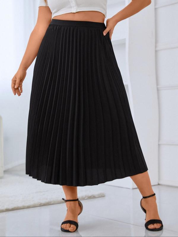  Solid High Waist Pleated Skirt, Elegant Fashion A Line Midi Skirt for Daily Outdoor Wear, Women Clothing for Spring Fall