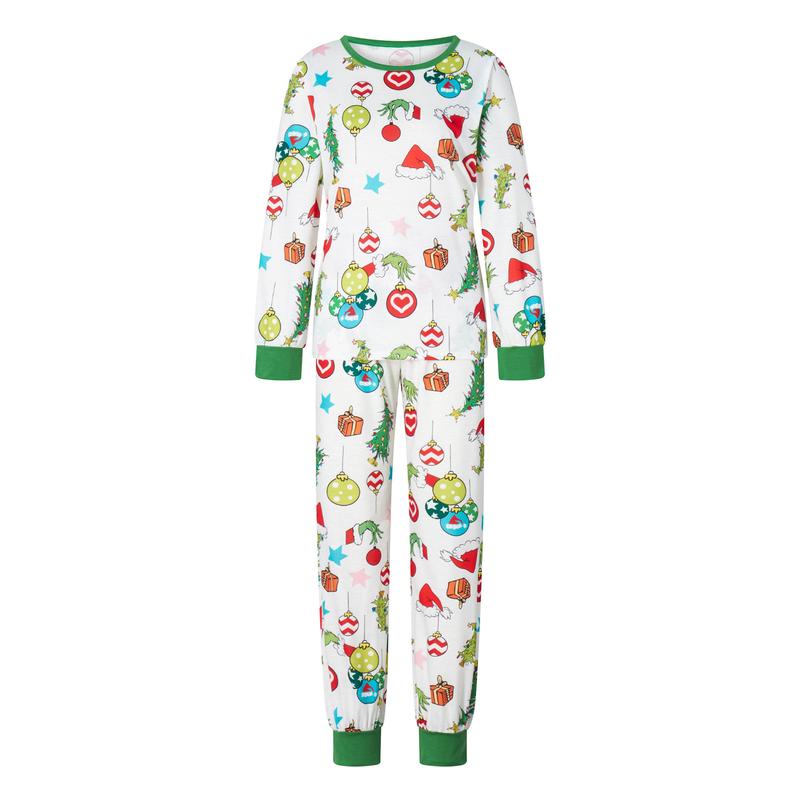 Matching Christmas Pajamas For Family, Romper  Long Sleeve Christmas Hat Print Tops and Pants Suit for Kid Dad Mom Sleepwear Round Neck Womenswear