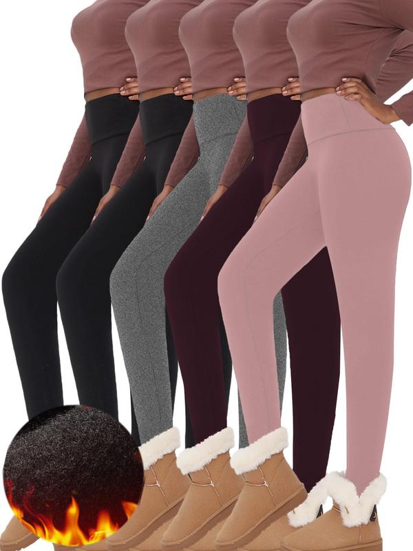 Women's Solid Thermal Lined High Waist Leggings, Casual Comfy Warm Skinny Pants for Fall & Winter, Women's Bottoms for Daily Wear