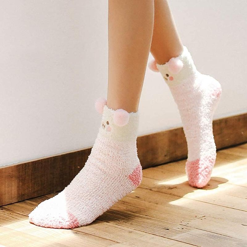 3 Pairs Womens Fuzzy Socks Cozy Winter Warm Fluffy Soft Cute Animal Fuzzy Home Slipper Socks