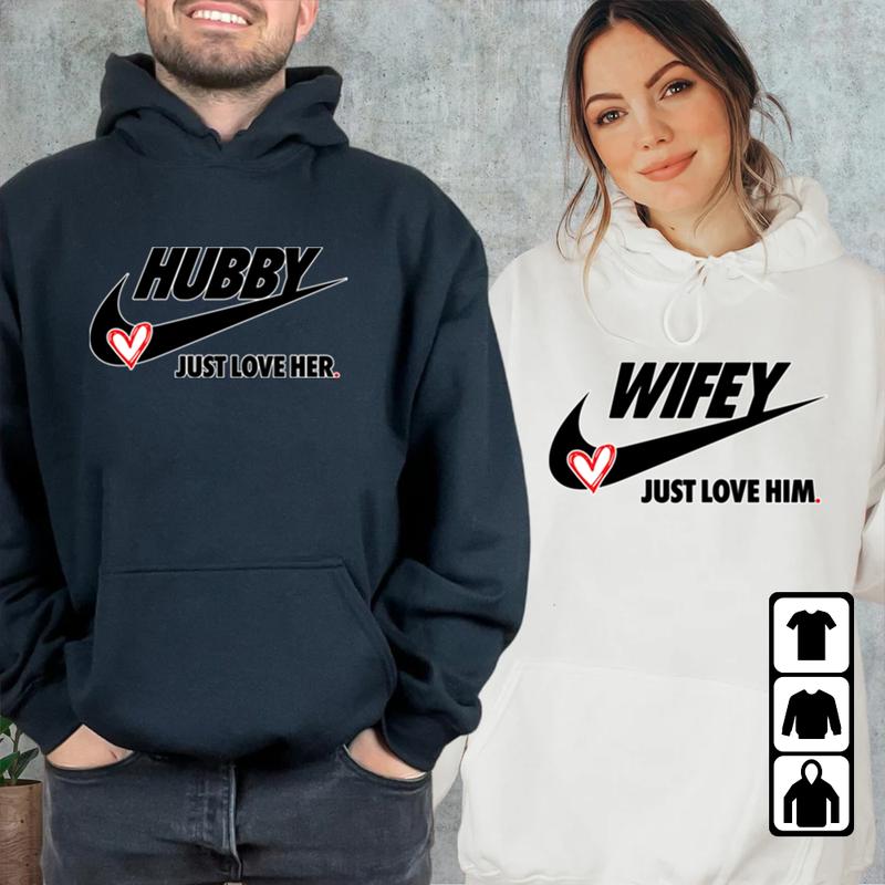 Hubby Wifey Just Love HimHer Funny Christmas Hoodies Pull over Matching Love Couples Valentines Matching