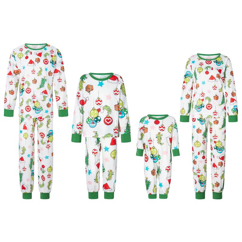 Matching Christmas Pajamas For Family, Romper  Long Sleeve Christmas Hat Print Tops and Pants Suit for Kid Dad Mom Sleepwear Round Neck Womenswear