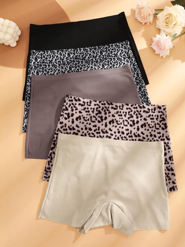 Women's Solid & Leopard Print Boyshorts, Soft Comfy Breathable Panty for Daily Wear, Underwear for All Seasons