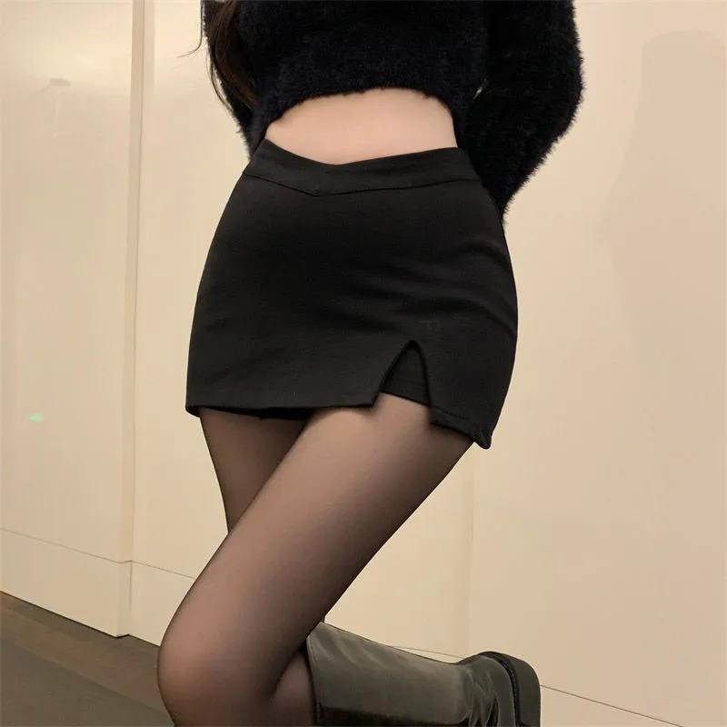 Black Split Mini Skirts Women Summer Sexy Club High Waist Slit Skirt Streetwear Korean Party Fashion Irregular Slim A Line Skirt 2024 Fabric Fit