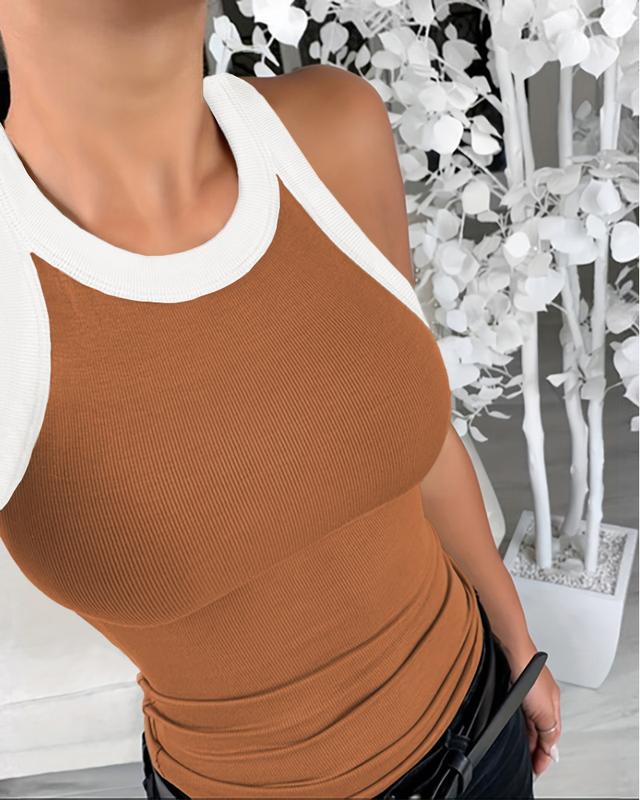 Chicme 3-Piece Contrast Binding Basic Slim Knit Ribbed Racerback Tank Top casual tanktop top