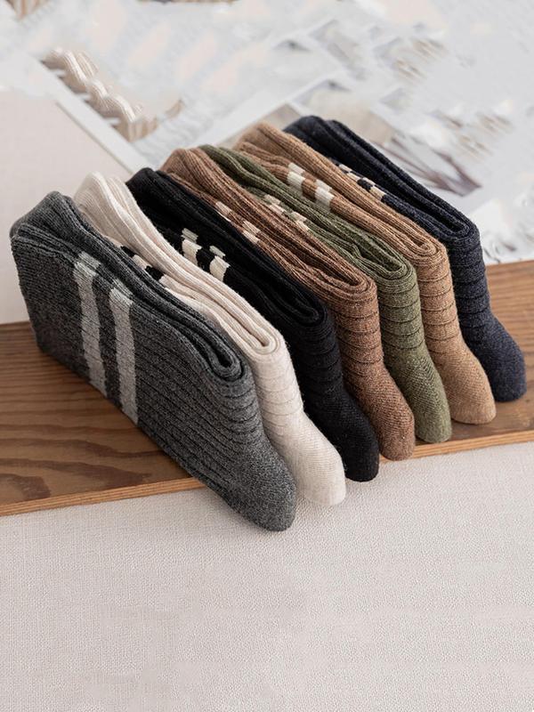 Unisex Striped Print Crew Socks, Casual Comfy Breathable Socks for Daily Wear, Multipack Knit Socks for All Seasons