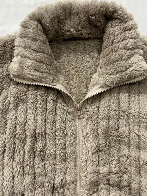 Women's Solid Color Zip Up Fuzzy Plush Vest Coat, Casual Plain Collared Sleeveless Outerwear for Fall & Winter, Women's Clothing for Daily Wear