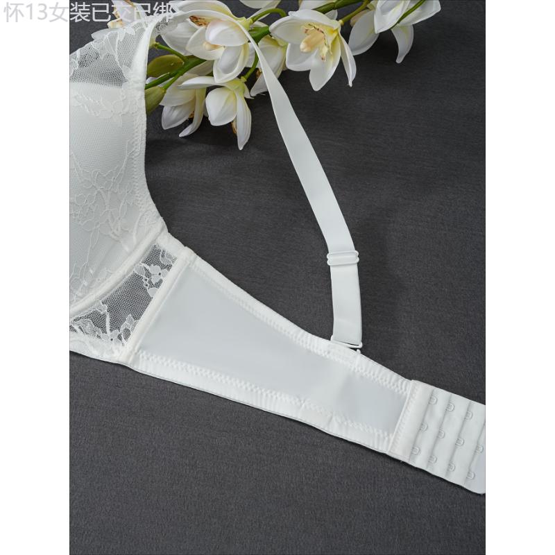 3pcs Women's Plus Elegant Bra, Plus Size Bow Decor Floral Lace Push Up Underwire Bra Fabric Womenswear