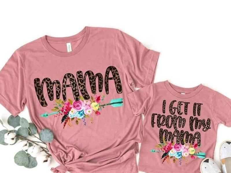 Mom Daughter Shirts, Mommy and Me Outfits Girl, Get it from my Mama shirt plus size mother daughter matching Valentines Day Gift