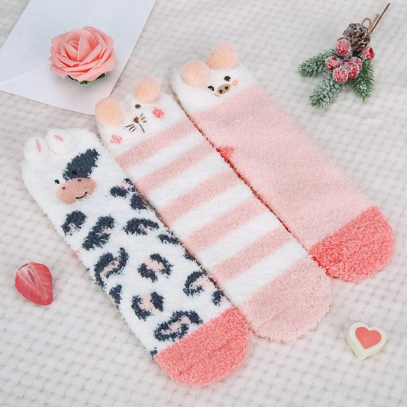 3 Pairs Womens Fuzzy Socks Cozy Winter Warm Fluffy Soft Cute Animal Fuzzy Home Slipper Socks