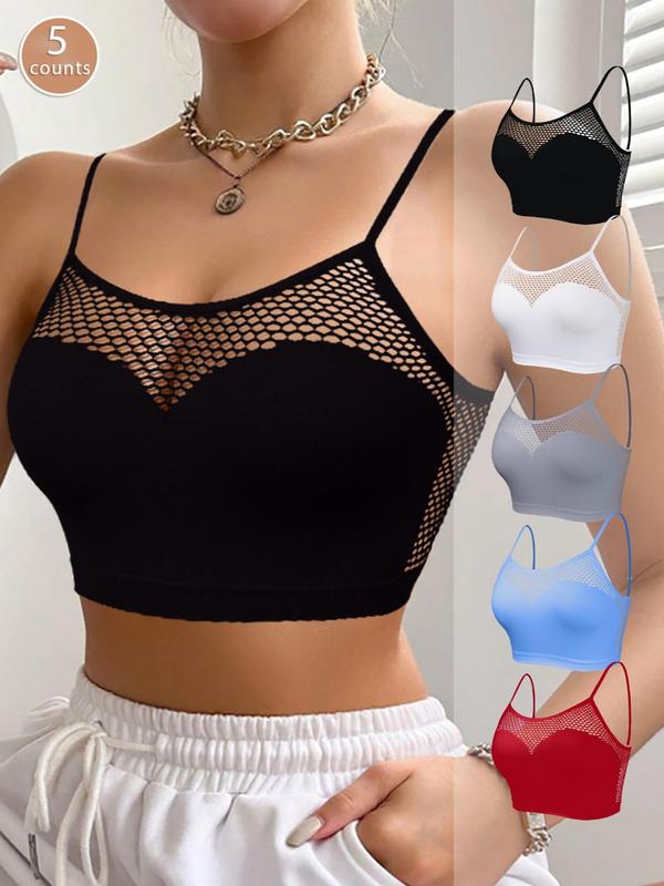 Women's Solid Contrast Mesh Wireless Bra, Adjustable Strap Bralette, Soft Comfortable Breathable Lingerie for All Seasons