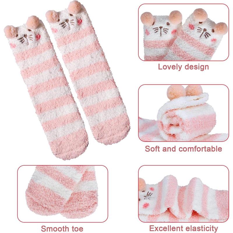 3 Pairs Womens Fuzzy Socks Cozy Winter Warm Fluffy Soft Cute Animal Fuzzy Home Slipper Socks