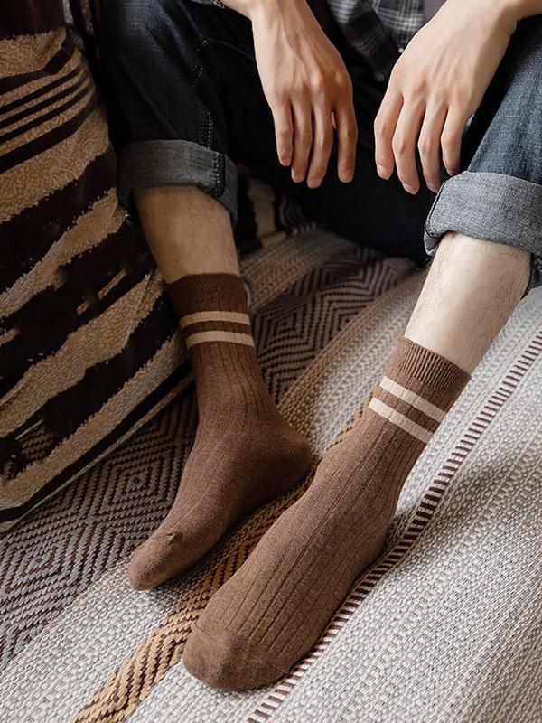 Unisex Striped Print Crew Socks, Casual Comfy Breathable Socks for Daily Wear, Multipack Knit Socks for All Seasons