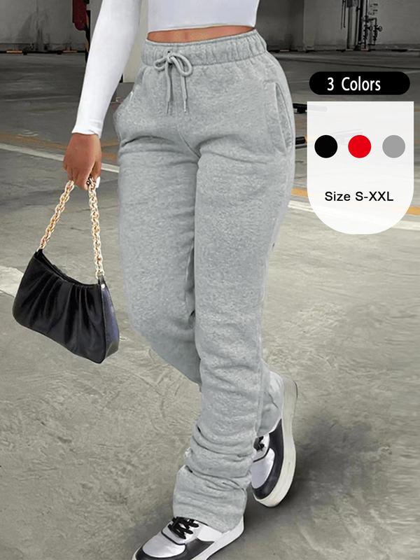 Women's Solid Drawstring High Waist Sweatpants, Casual Pocket Jogger Pants for Daily Wear, Ladies Fall & Winter Trousers