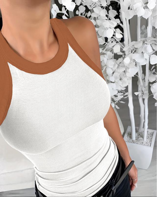 Chicme 3-Piece Contrast Binding Basic Slim Knit Ribbed Racerback Tank Top casual tanktop top