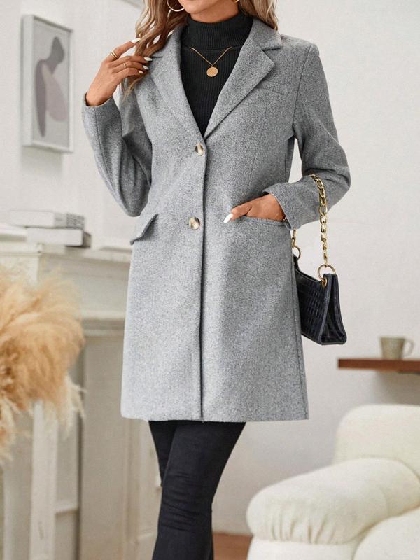 Women's Solid Button Front Lapel Coat, Casual Long Sleeve Outerwear for Fall & Winter, Ladies Clothes for Daily Wear, Going Out Outfits 2024