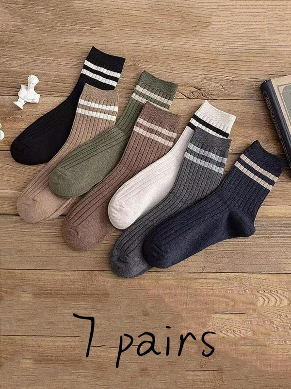 Unisex Striped Print Crew Socks, Casual Comfy Breathable Socks for Daily Wear, Multipack Knit Socks for All Seasons