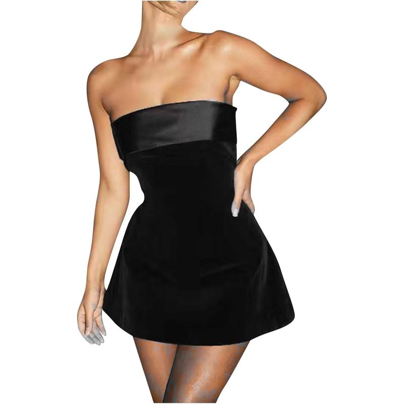 Women's Elegant Velvet Satin Tube Mini Dress Fashion Sexy Strapless Slim Y2k Christmas Backless One Neck Sheath Dress Women  Short Party Homecoming Dresses