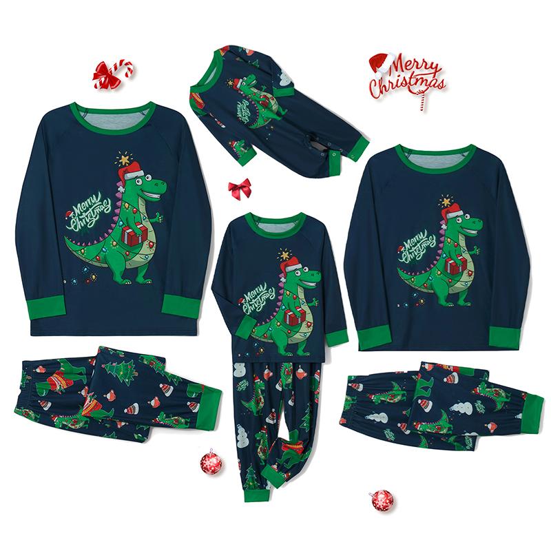 Christmas Pajamas For Family Dinosaur Print Cute Holiday Sleepwear Set Merry Christmas Matching Pjs