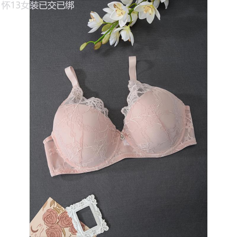 3pcs Women's Plus Elegant Bra, Plus Size Bow Decor Floral Lace Push Up Underwire Bra Fabric Womenswear