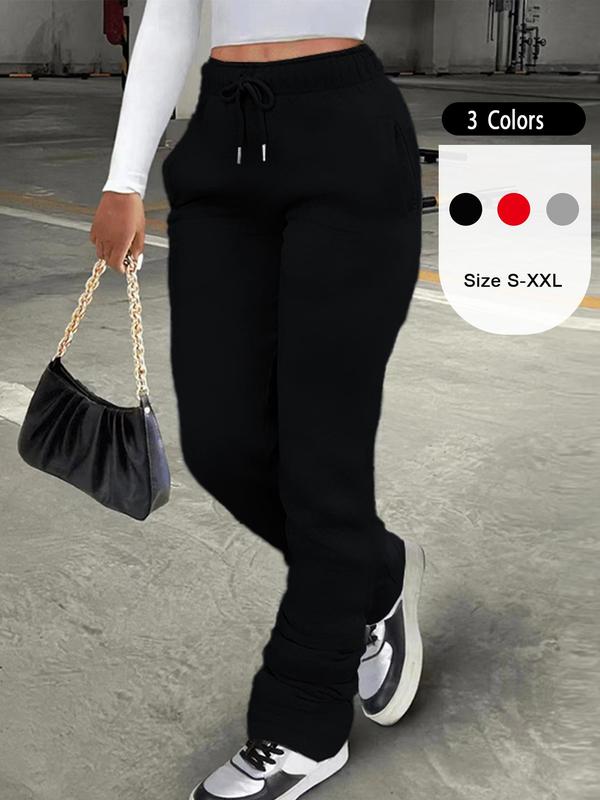 Women's Solid Drawstring High Waist Sweatpants, Casual Pocket Jogger Pants for Daily Wear, Ladies Fall & Winter Trousers