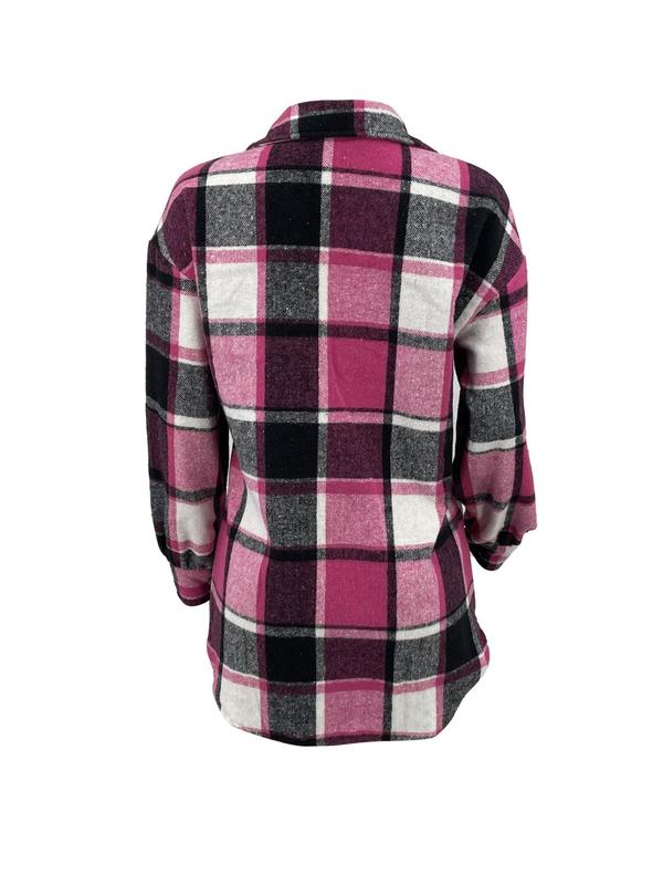 Women's Plaid Print Button Front Drop Shoulder Shirt Jacket, Casual Long Sleeve Pocket Collared Outerwear for Daily Wear, Ladies Clothes for All Seasons