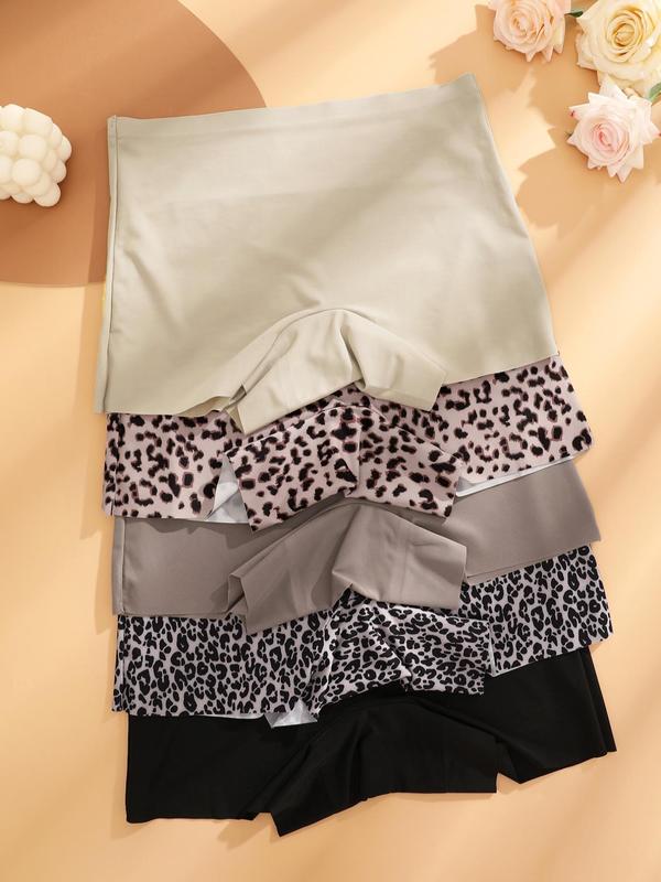 Women's Solid & Leopard Print Boyshorts, Soft Comfy Breathable Panty for Daily Wear, Underwear for All Seasons