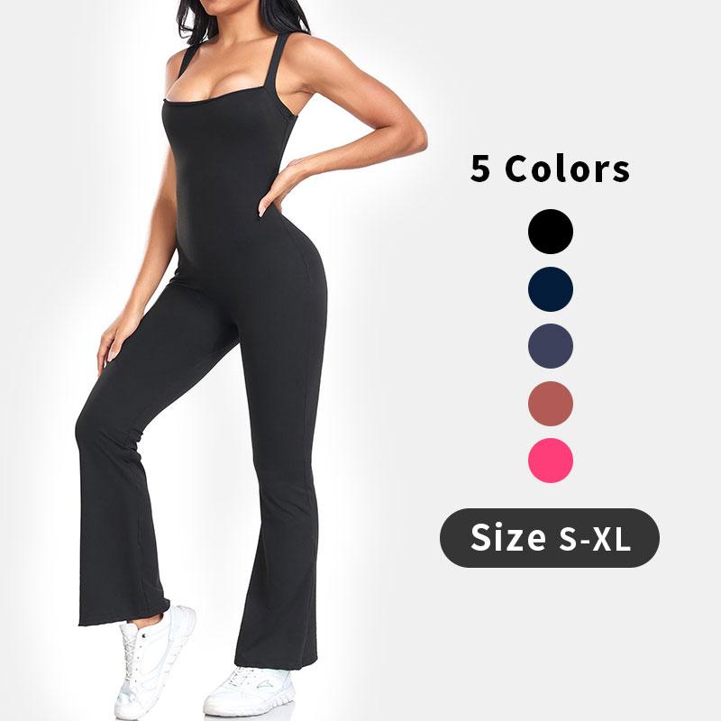 JOJOANS Womens Flare Jumpsuit Square Neck Bodycon Jumpsuit Strappy Flared Long Pants Comfort Fabric Stretchy Fits Soft Womenswear