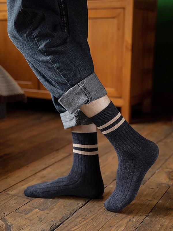 Unisex Striped Print Crew Socks, Casual Comfy Breathable Socks for Daily Wear, Multipack Knit Socks for All Seasons