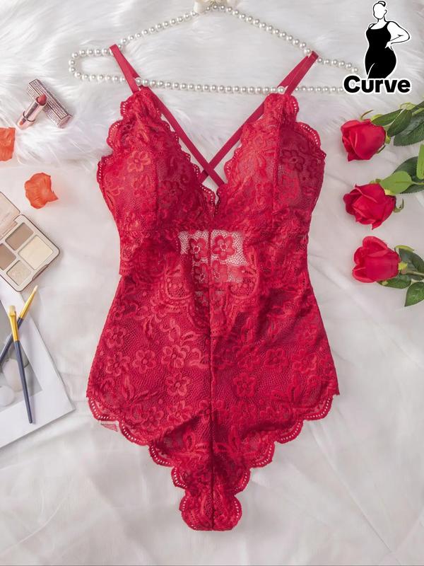  Criss Cross Cut Out Sheer Lace Cami Bodysuit, Open Crotch Design Sexy Lingerie Bodysuit for Daily Wear, Plus Size Lingerie, Lingerie for Women, Summer Wear 2024, Women Sexy Lingerie Wear